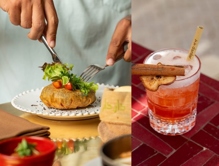 Restaurant alcohol Marrakech Medina - Dardar Rooftop terrace with cocktails and Atlas Mountains view